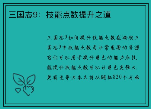 三国志9：技能点数提升之道