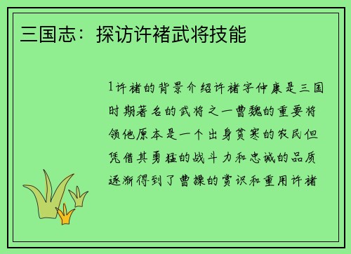 三国志：探访许褚武将技能