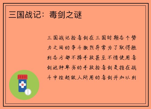 三国战记：毒剑之谜